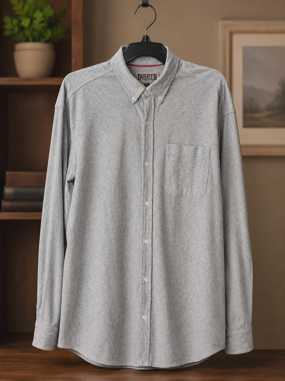Duluth Trading Co. Men’s Large Gray Button-Down Shirt Relaxed Fit 100% Cotton